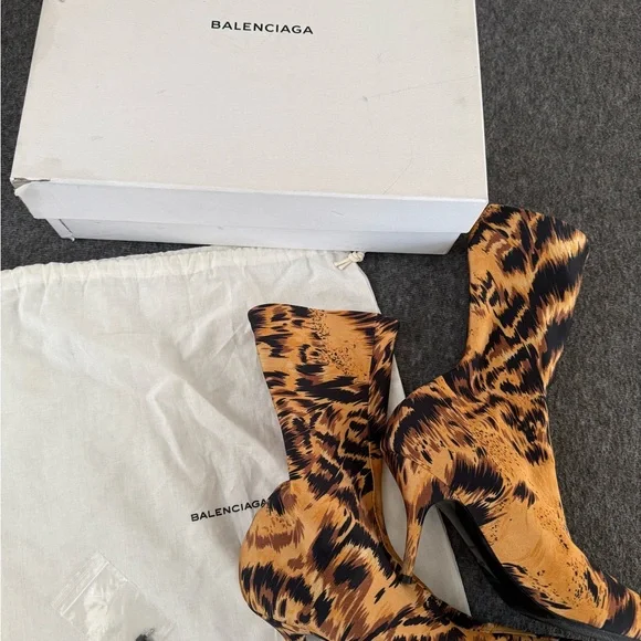 Balenciaga Neoprene Animal Print Mid-Calf Boots - Picture 1 of 7